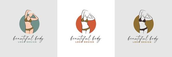 Silhouette and line art of beautiful woman body and female fitness logo template collection vector