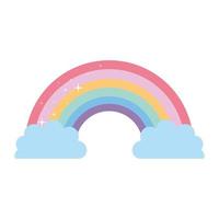 arco iris con dos nubes sobre un fondo blanco vector