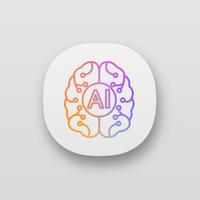 Artificial intelligence app icon. UI UX user interface. Digital brain. Neurotechnology. AI. Web or mobile application. Vector isolated illustration