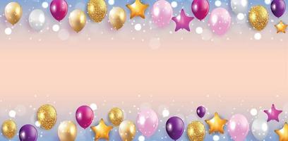 Glossy Happy Birthday Balloons Background Vector Illustration