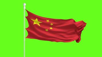 China Flag Waving and Fluttering in front of a green screen, flag animation on a green screen video