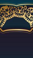 Golden frame with floral pattern on dark blue background vector