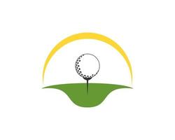 Green field with golf ball and yellow swoosh vector