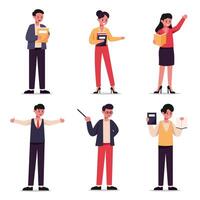 Set of Female and male school teacher in various elements, postures, gestures, clothes isolated on white background. vector