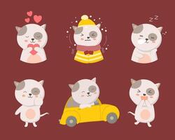 Cat Animal characters of various professions and emotions such as cat, love, chill, shiver, sleep, thumb up, ride, car, surprise vector