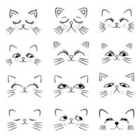 Minimal Cute Cat Face Doodle Outline vector