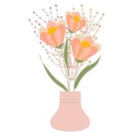 Wild flowers in vase isolated on white background vector