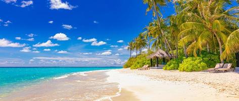 Tropical resort hotel beach paradise. Amazing nature, coast, shore. Summer vacation, travel adventure. Luxury holiday landscape, stunning ocean lagoon, blue sky palm trees. relax idyllic inspire beach photo