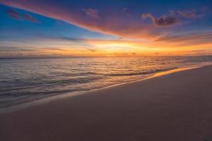 Sea sand sky beach closeup. Panoramic landscape. Inspire tropical beach coast seascape horizon. Horizon waves surf shore calmness tranquil relaxing sunlight summer mood. Vacation travel holiday banner photo