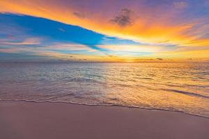 Sea sand sky beach closeup. Panoramic landscape. Inspire tropical beach coast seascape horizon. Horizon waves surf shore calmness tranquil relaxing sunlight summer mood. Vacation travel holiday banner photo