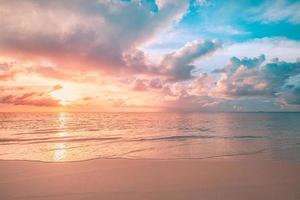 Sea sand sky beach closeup. Panoramic landscape. Inspire tropical beach coast seascape horizon. Horizon waves surf shore calmness tranquil relaxing sunlight summer mood. Vacation travel holiday banner photo