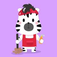 Cute Zebra Animals cartoon illustrations working job Housekeeper vector