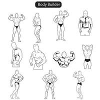 A set of body builders line icon set vector