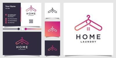 Home logo template with clothes hook concept and business card design Premium Vector