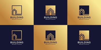 conjunto de colección de logotipos de construcción con vector premium de estilo de arte de línea creativa