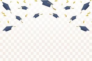 flat flying Graduation caps confetti with gold ribbon illustration vector