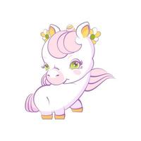 Cute white little unicorn with pink hair vector