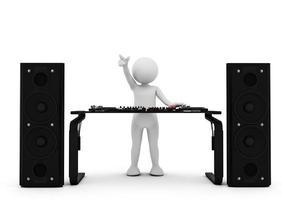 Toon man DJ spinning music on mixer. White background photo