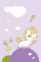 Cute little blonde girl unicorn in love on hearts hills vector