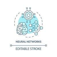 Neural networks turquoise concept icon. Interconnected nodes. Machine learning abstract idea thin line illustration. Isolated outline drawing. Editable stroke. vector