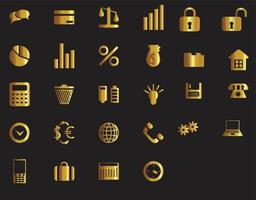 Gold Finance and banking icons set vector