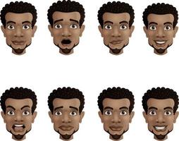 Set of male facial emotions. Black african american businessman with different face expressions vector