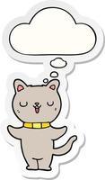 cartoon cat and thought bubble as a printed sticker vector