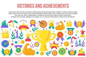 Victories and achievements flat banner template vector