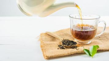 tea with  Tea glass on white wood photo