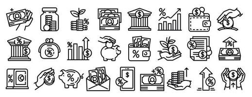 Deposit icons set, outline style vector