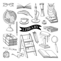 LARGE VECTOR COLLECTION OF LIBRARY ITEMS ON A WHITE BACKGROUND