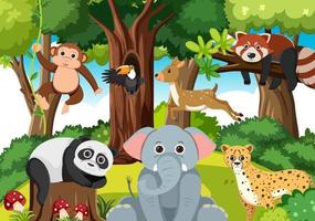 Cute wild animals in the forest vector