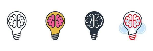 Brain in lightbulb icon logo vector illustration. Creative idea symbol template for graphic and web design collection