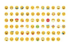 Big set of emoticon smile icons. Cartoon emoji set. Vector emoticon set