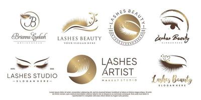 Eyelashes logo collection with creative element concept Premium Vector