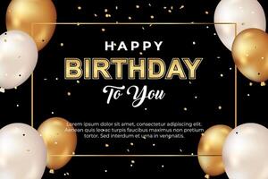 luxury happy birthday greeting template with balloon, birthday flag and glitter vector