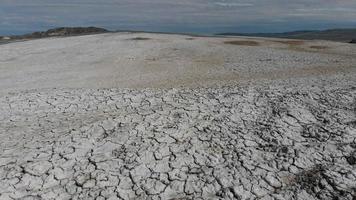 Aerial revealing view scenic natural mud volcanoes formations in Chachuna nature reserve, Georgia video