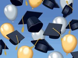 graduation hats and balloons vector