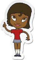 sticker of a cartoon woman with idea vector