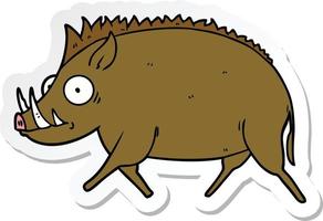 sticker of a cartoon wild boar vector