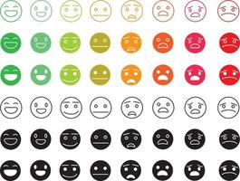 Emoticon emojis vector set. Emoji characters with pose and emotions like happy, in love, eating and thinking in yellow face icon for emoticons avatar character collection design. Vector illustration