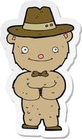 sticker of a cartoon bear in hat vector