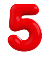 3d red number 5 png