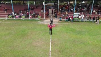 Aerial view of amateur football field - amateur football match. video