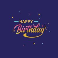 feliz cumpleaños. hermosa tarjeta de felicitación caligrafía rayada palabra de texto negro estrellas doradas. diseño de impresión de camiseta de invitación dibujada a mano. vector aislado de fondo blanco con letras de pincel modernas manuscritas