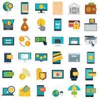 Internet banking icons set, flat style vector