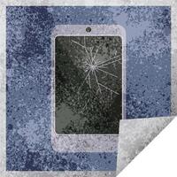 cracked screen cell phone graphic vector illustration square sticker