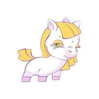 Cute little blonde girl white unicorn vector