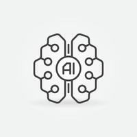 Digital AI Brain line icon - vector Artificial Intelligence sign