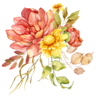 Hand Painted Autumn Floral Bouquets, Floral Compositions with Autumn Flowers png